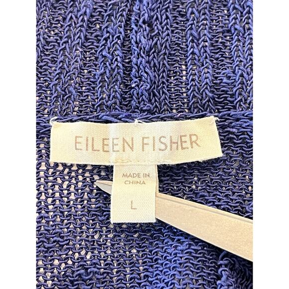 EILEEN FISHER Linen Blend Cardigan Size L Open Front Knit Purple Lightweight - Picture 3 of 10